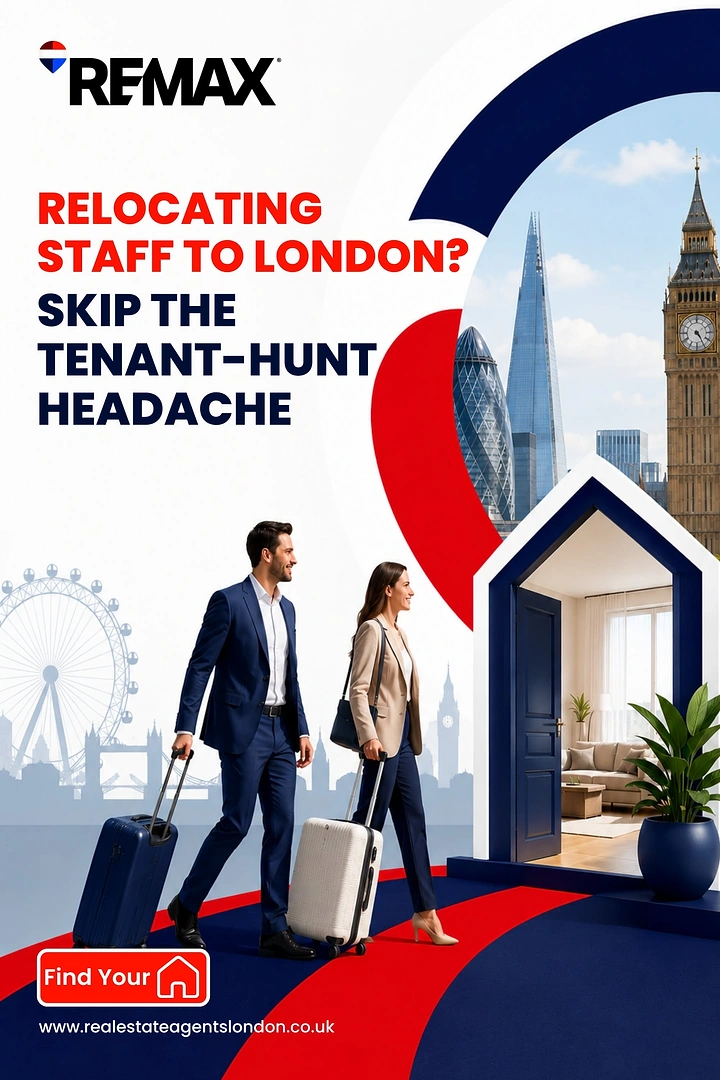 Property Management creative ad: Relocation headache visualized through moving travelers