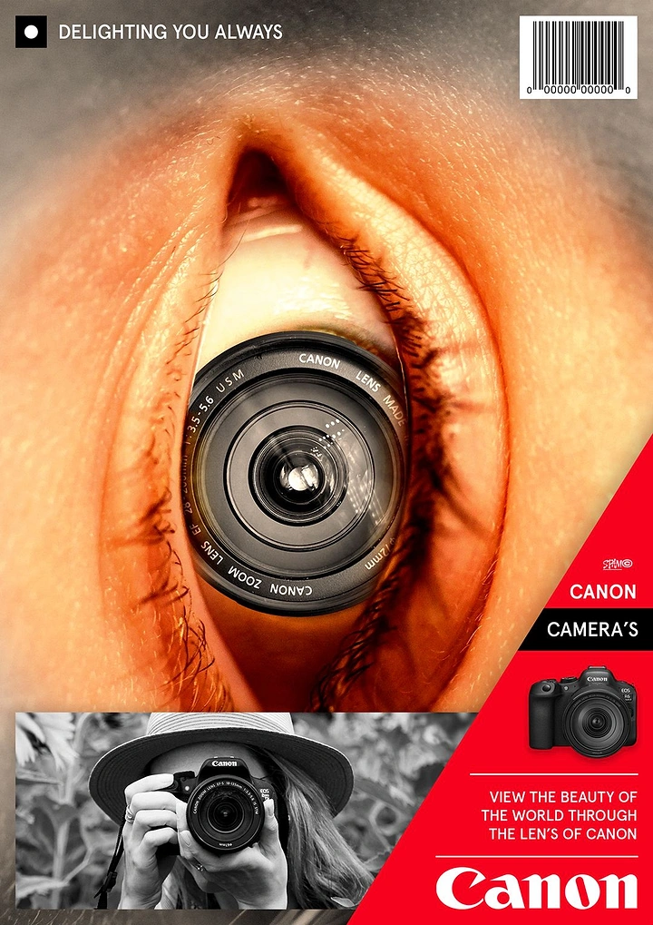 Cameras & Camera Stores creative ad: Camera lens replaces vertical eye pupil