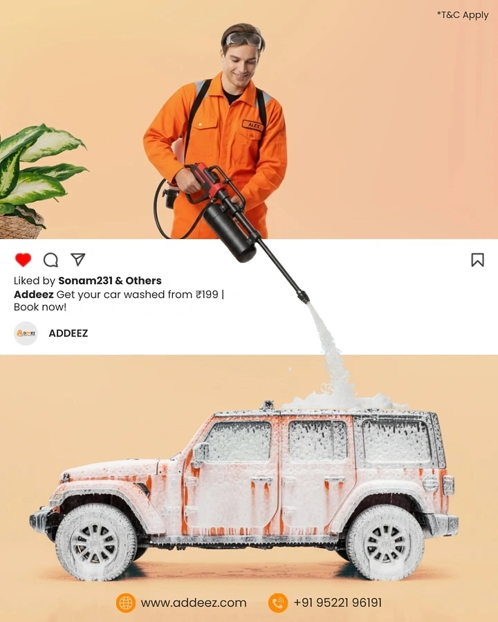 Car Wash & Detailing creative ad: Washer sprays through Instagram post frame