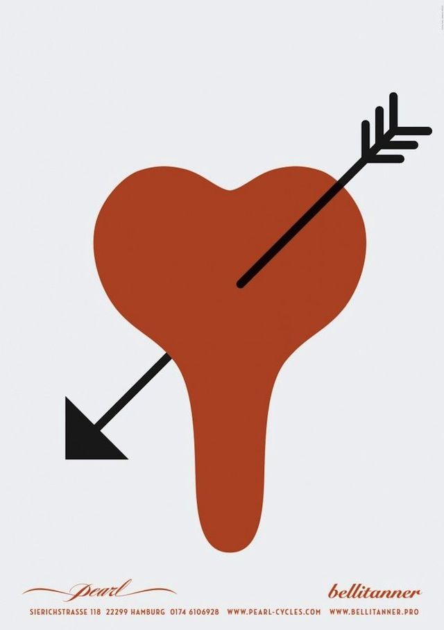 Valentine's Day Poster: Bicycle saddle shaped like a heart pierced by an arrow
