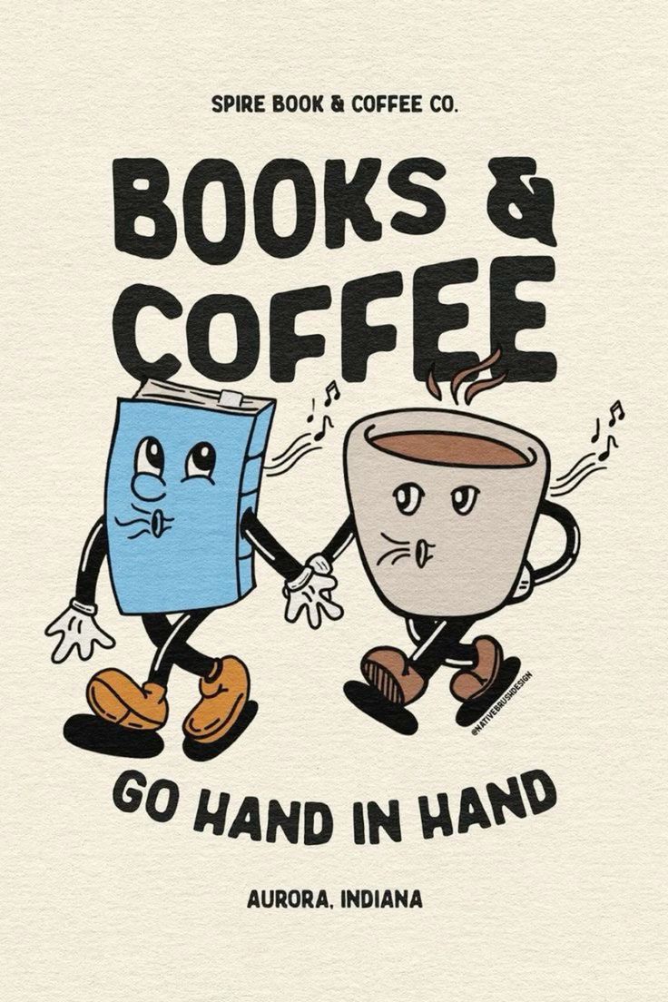 Book and coffee mascots literally hand-in-hand