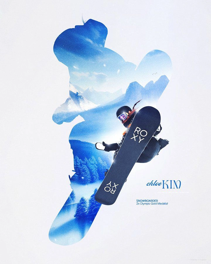 Adventure Sports & Trekking creative ad: Snowboarder forms mountain landscape