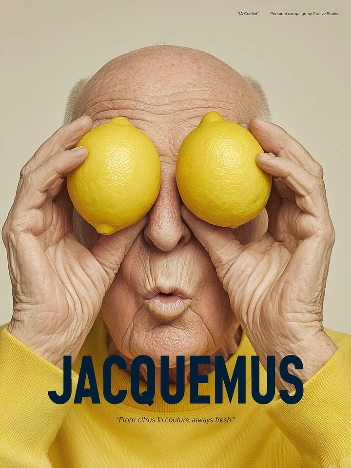 Creative ad: Elderly man holding lemons over his eyes