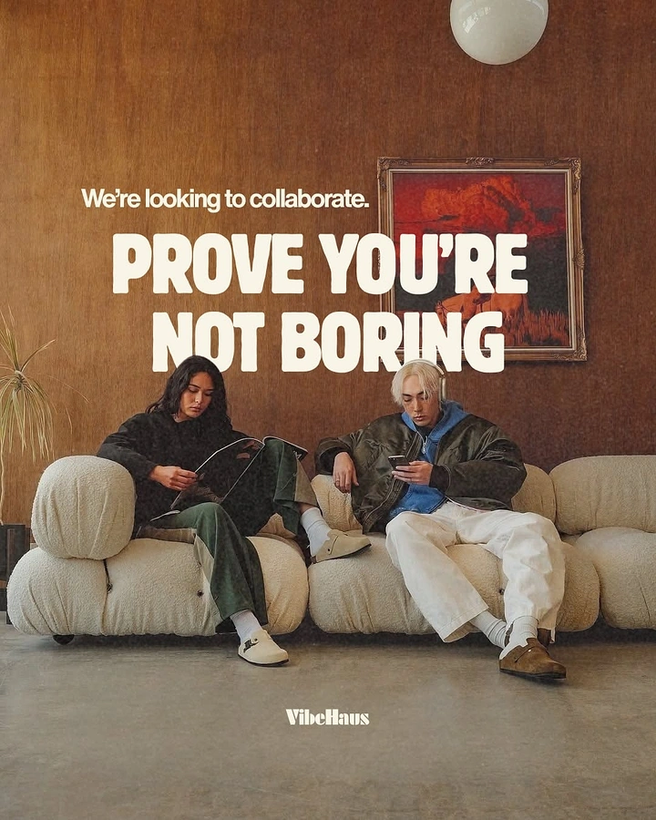 Agency creative ad: Editorial photo, witty 'prove you're not boring'