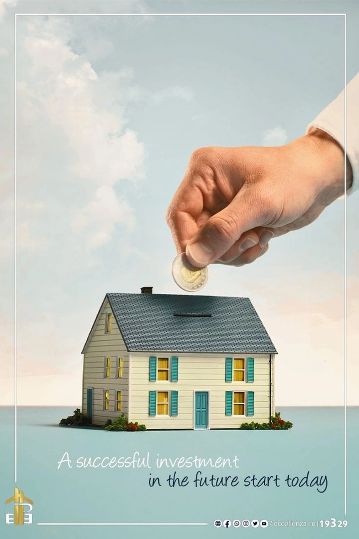Stock Brokers & Investing creative ad: House as piggy bank coin slot