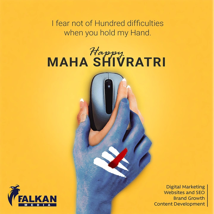 other-festival creative ad: Blue Shiva hand with tripundra holding a human hand on a computer mouse