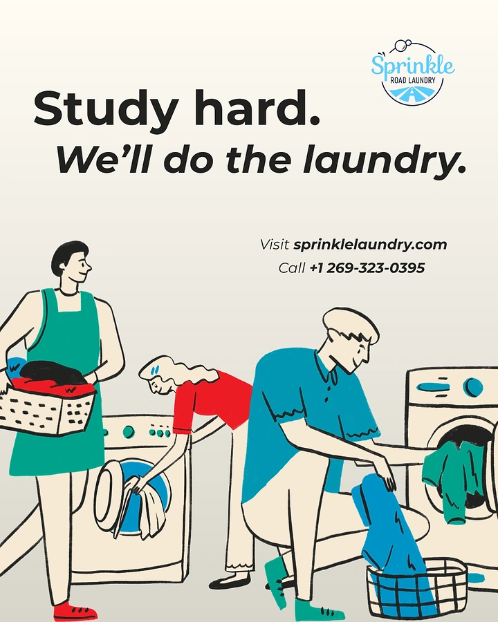 Laundry & Dry Cleaning creative ad: Witty student copy, flat illustration