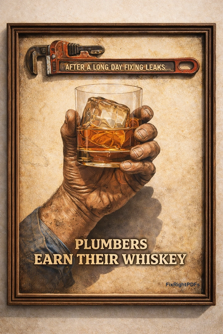 Plumbers creative ad: Wrench-hand whiskey: plumbers earn their whiskey