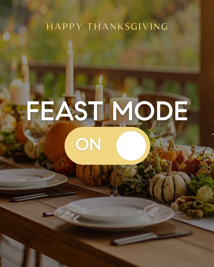 Thanksgiving creative ad: Autumn dinner table with a UI toggle switch