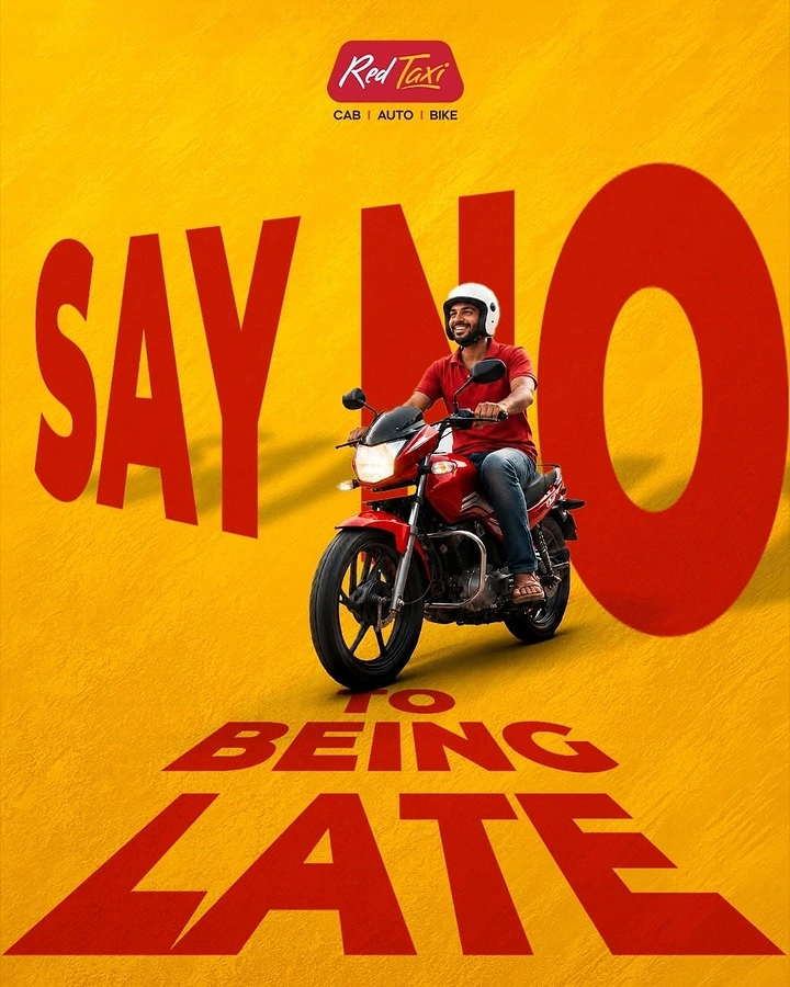 Taxi & Cab Services creative ad: Bold late-arrival pun with rider