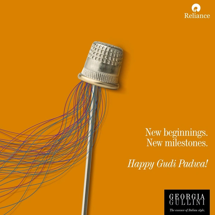 other-festival creative ad: Thimble on a needle with threads, styled like a Gudi