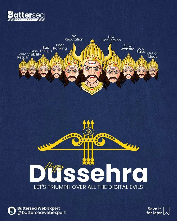 Dussehra creative ad: Ten-headed Ravana with each head labelled as a digital problem