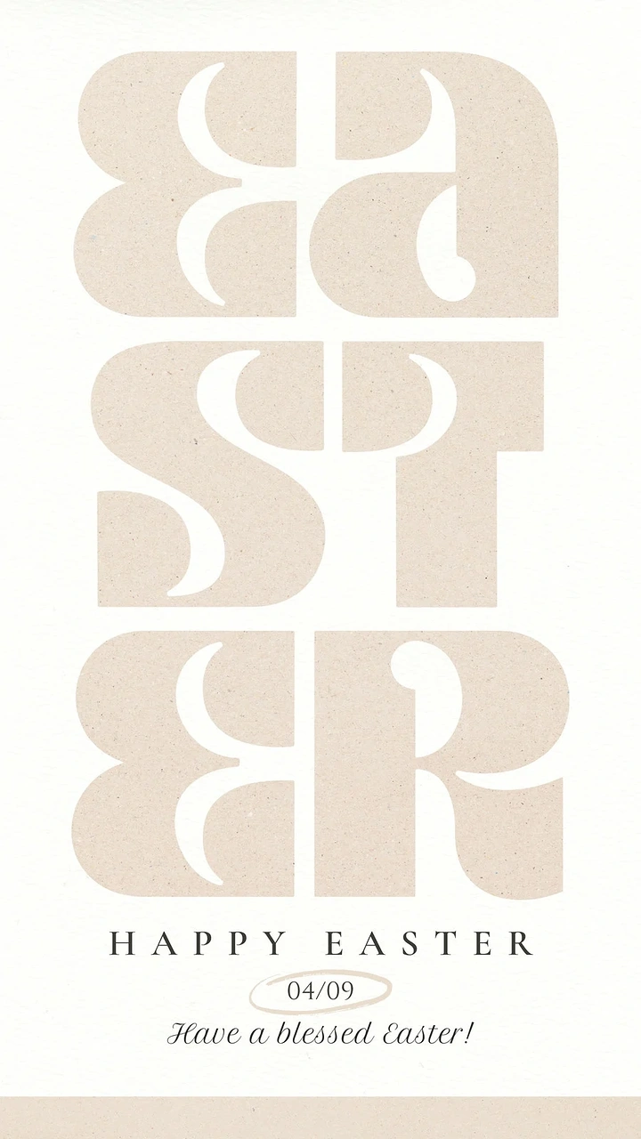 Easter creative ad: Oversized stacked word EASTER in beige display type