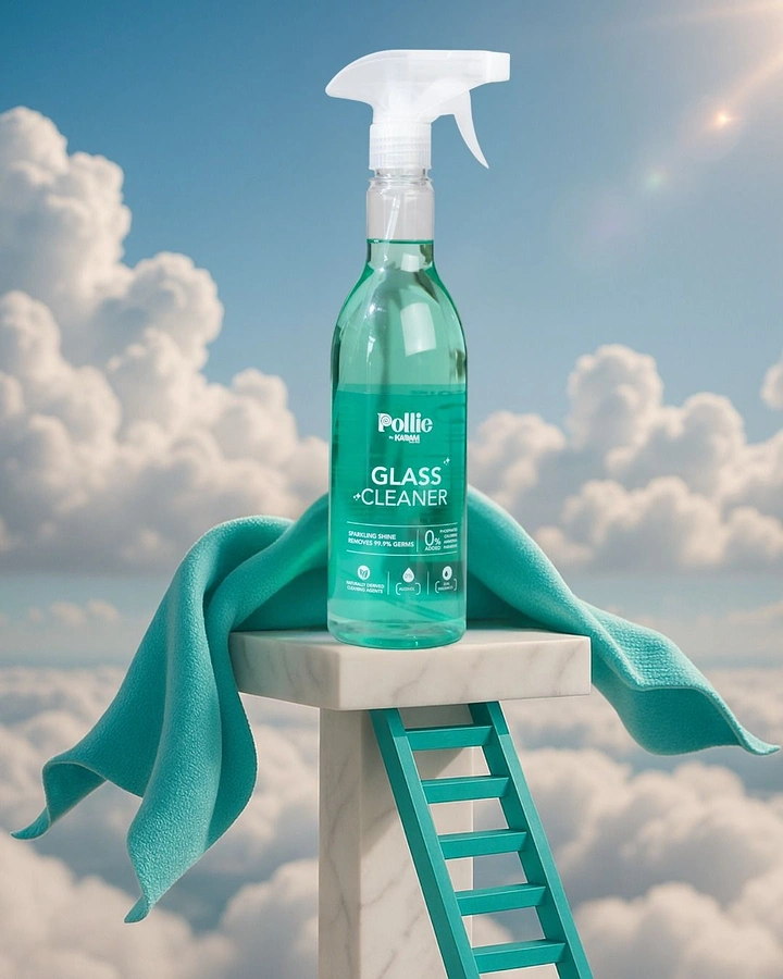 Cleaning Services creative ad: Cleaner on cloud pedestal with ladder