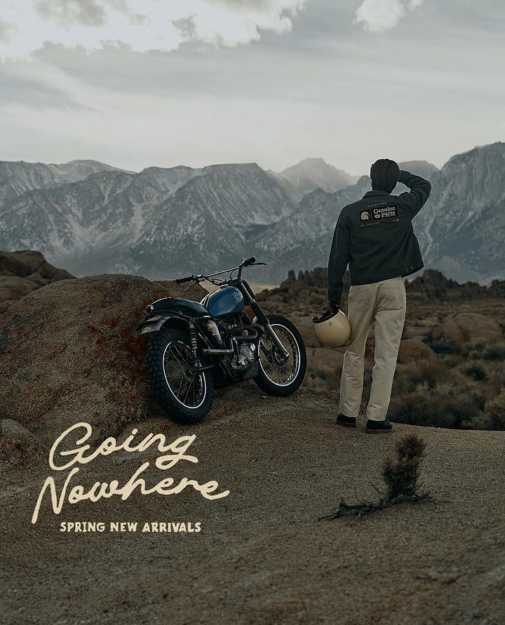 Helmets & Riding Gear creative ad: Poetic copy pairs with remote riding scene