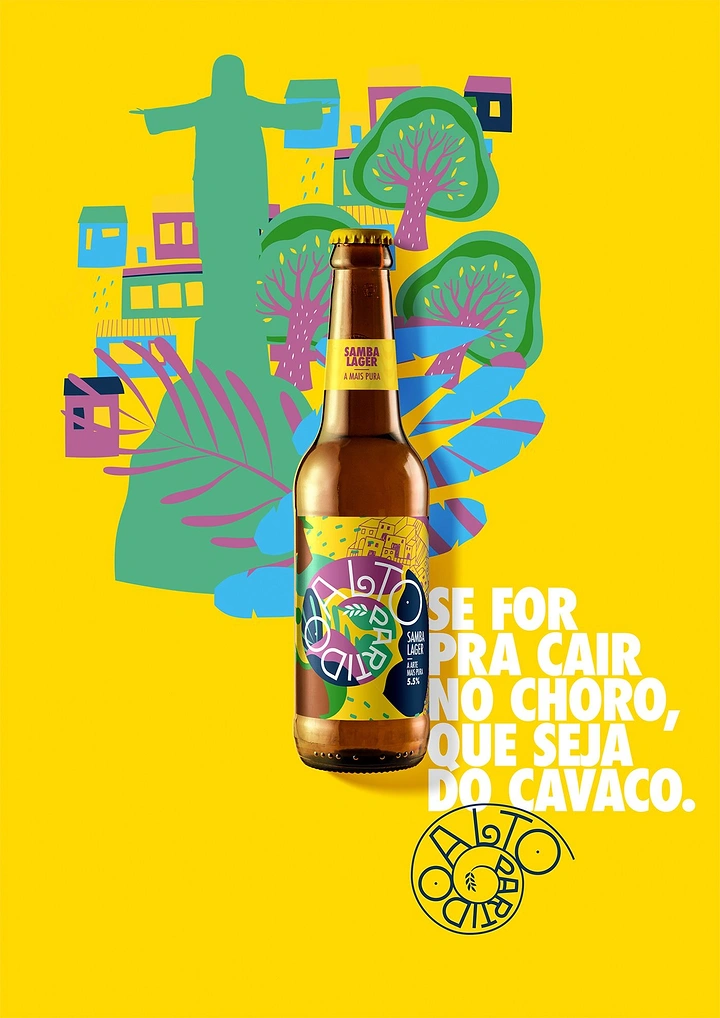 Beer, Wine & Spirits creative ad: Beer bottle over Rio illustration