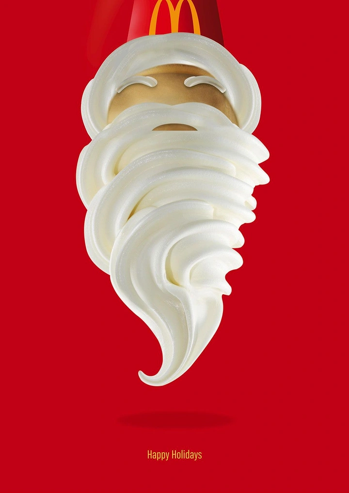 Christmas creative ad: Soft-serve ice cream shaped into a Santa face and beard