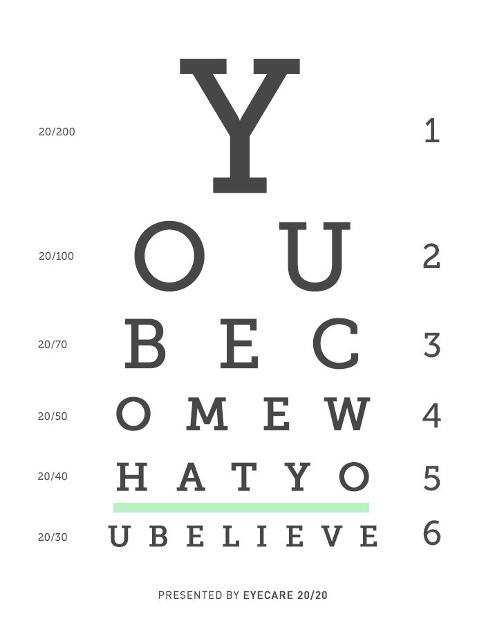 Instagram post: Eye chart spells 'You become what you believe'