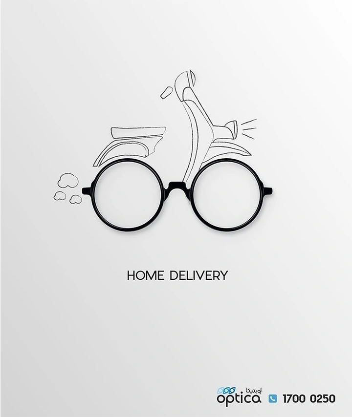 Opticians & Eye Care creative ad: Glasses become scooter wheels for delivery