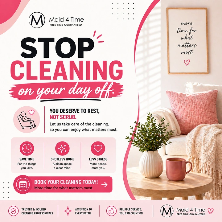 Cleaning Services creative ad: Witty 'Stop cleaning' reversal hook