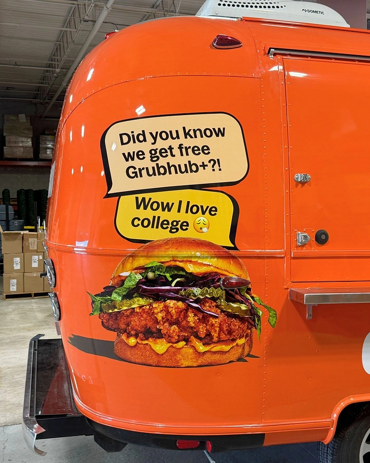 Cloud Kitchens & Food Trucks creative ad: Truck wrap with witty speech bubbles