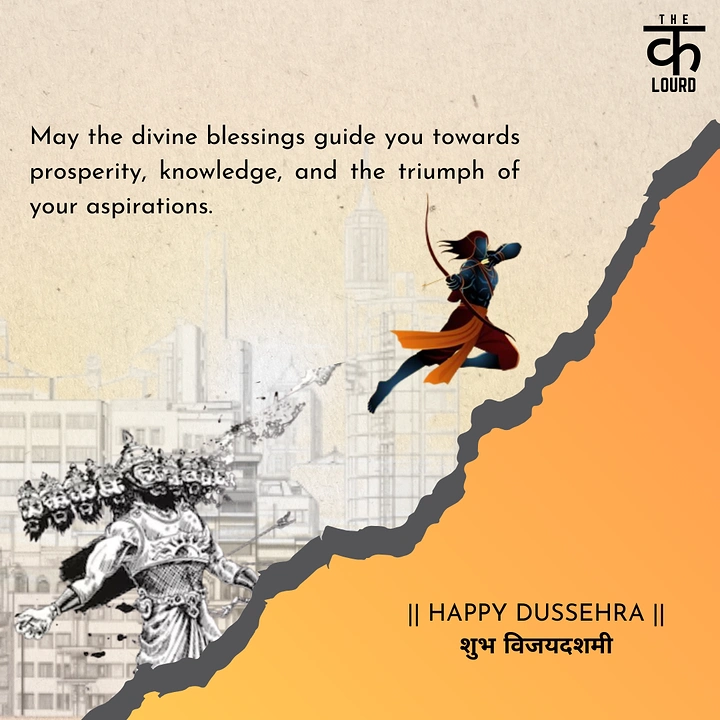 Dussehra creative ad: Rama leaping with drawn bow toward sketched Ravana
