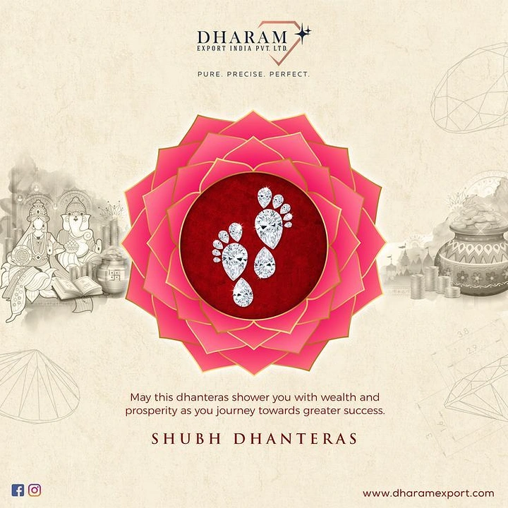 Dhanteras creative ad: Diamond-studded Lakshmi footprints on a red disc inside a pink lotus