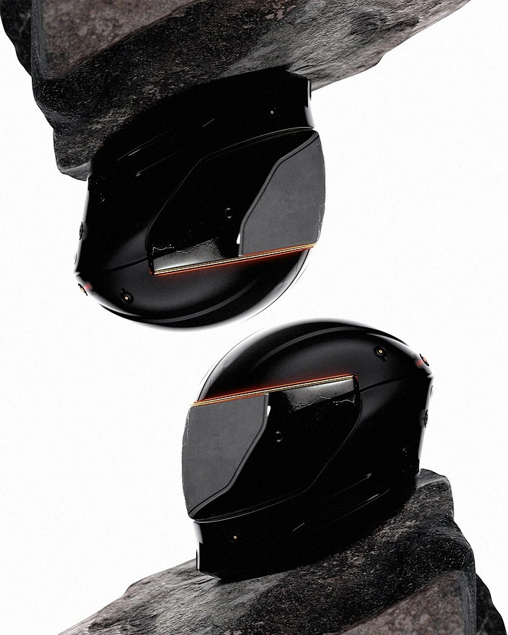 Helmets & Riding Gear creative ad: Helmet protection shown through rock split