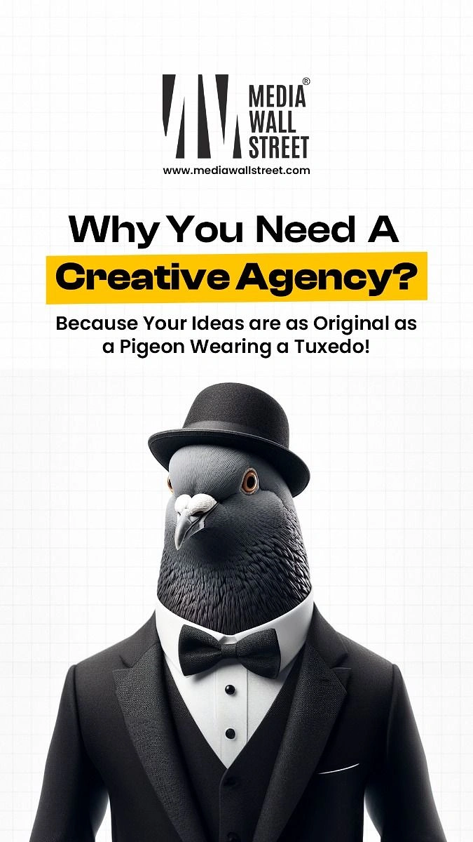 Agency creative ad: Tuxedo pigeon as witty originality pun