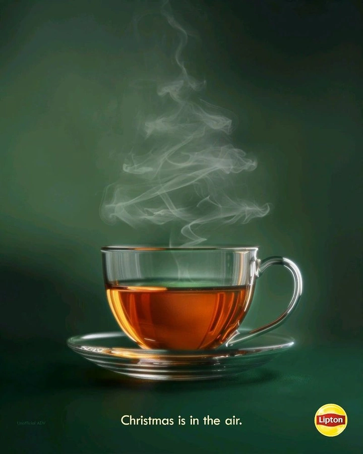 Tea & Chai Brands creative ad: Steam forms tree, Christmas in air