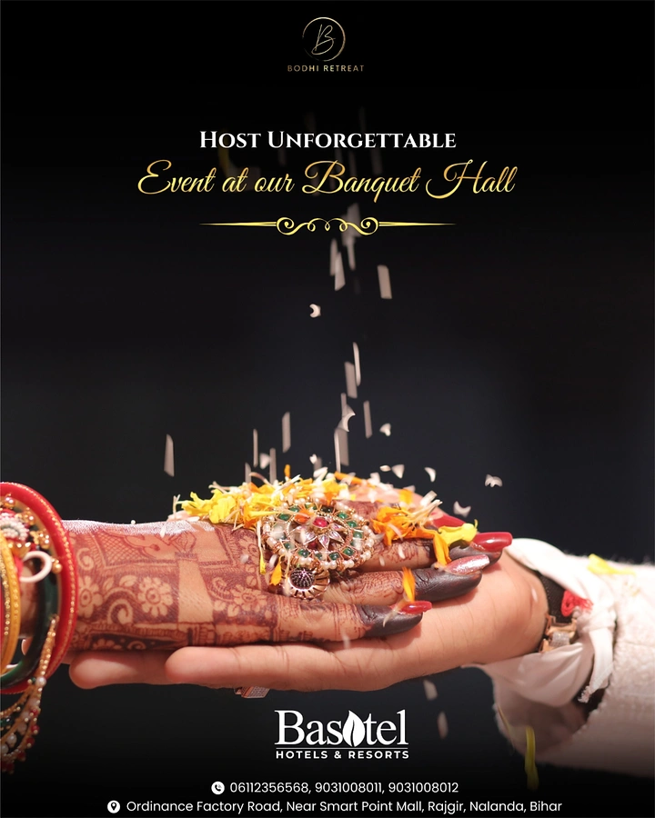 Banquet Halls & Venues creative ad: Rice-toss hands as celebration metaphor