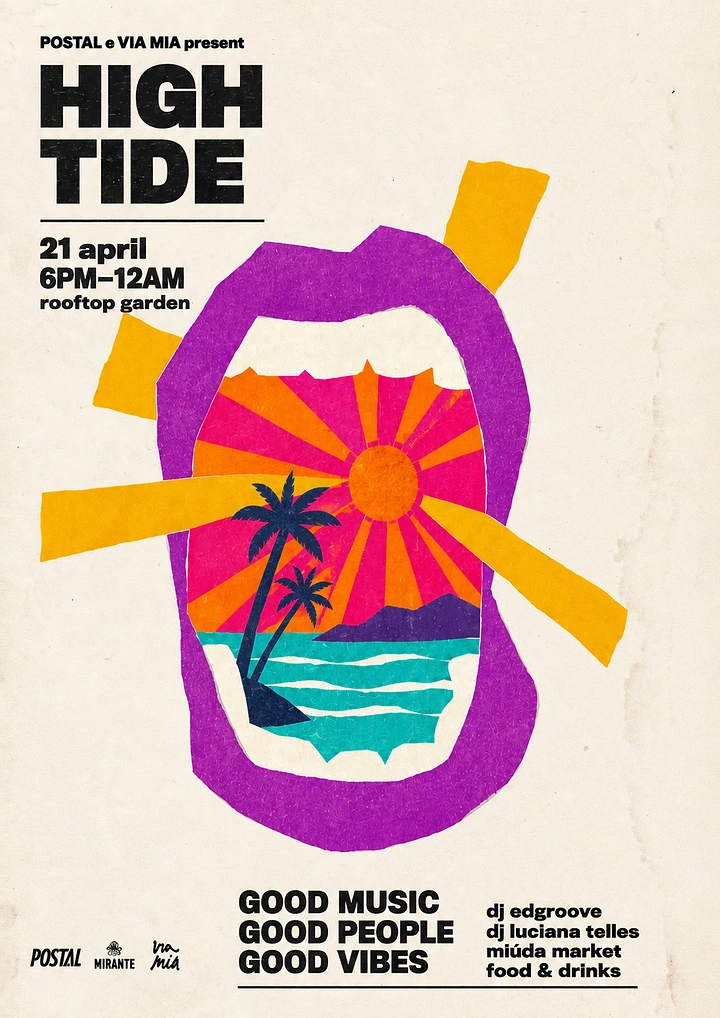 Creative ad: Torn-paper open mouth revealing a tropical sunset beach
