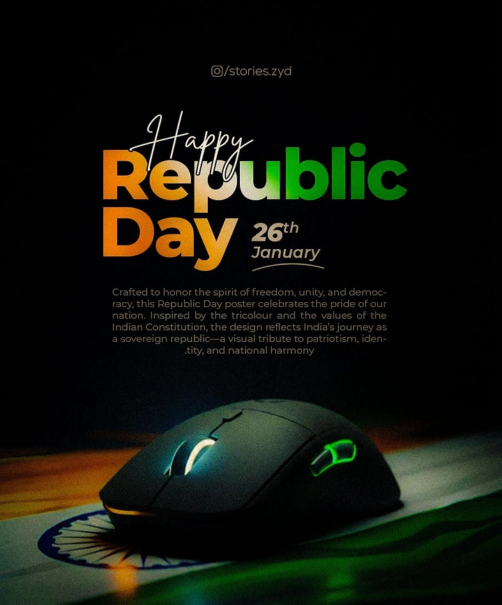 Republic Day creative ad: Gaming mouse on Indian flag in low light