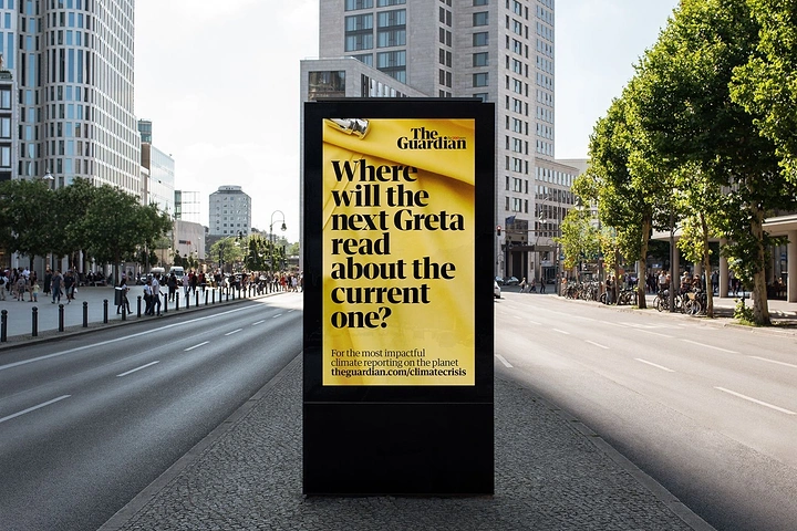 Bookstores creative ad: Guardian poster, witty 'next Greta' copy