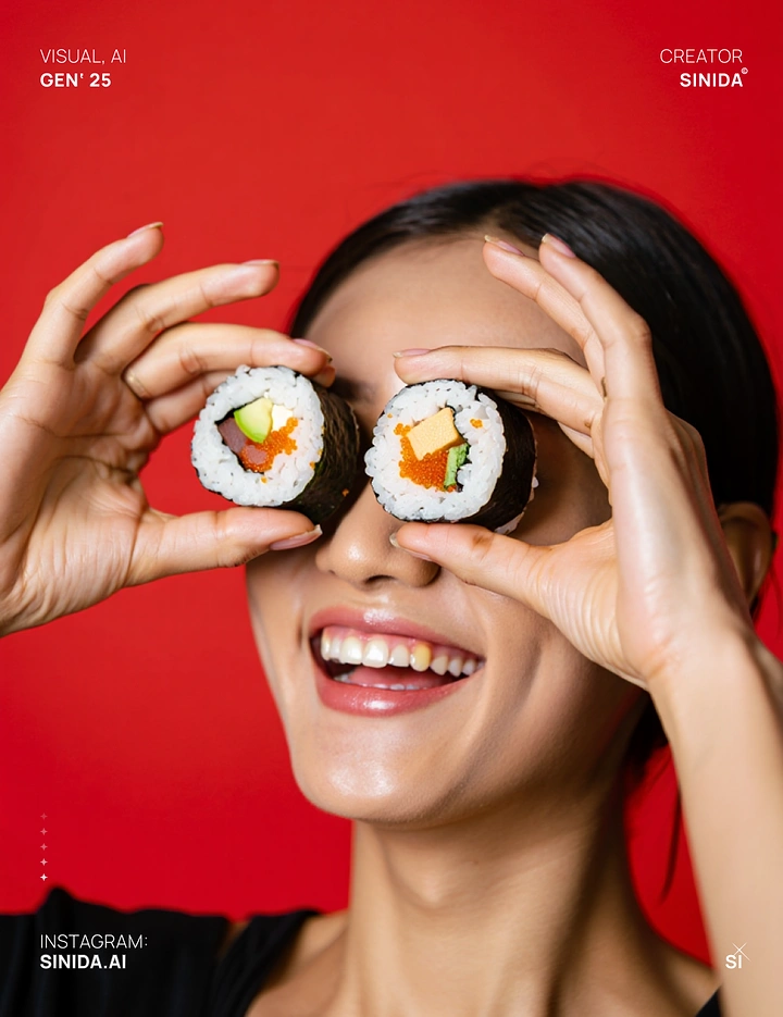 Sushi & Japanese Restaurants creative ad: Sushi rolls become playful eye frames