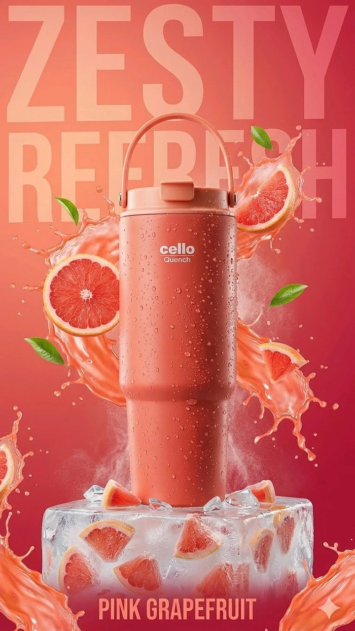 Tumblers, Flasks & Drinkware creative ad: Grapefruit splash turns product into flavor scene