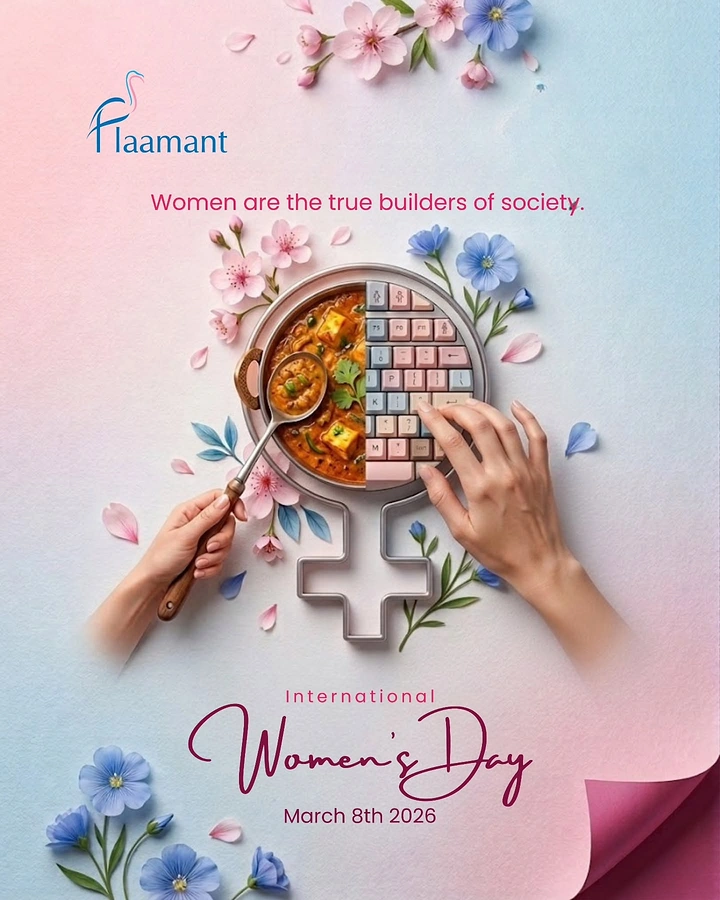 Women's Day creative ad: Venus-symbol pan split between curry and a keyboard