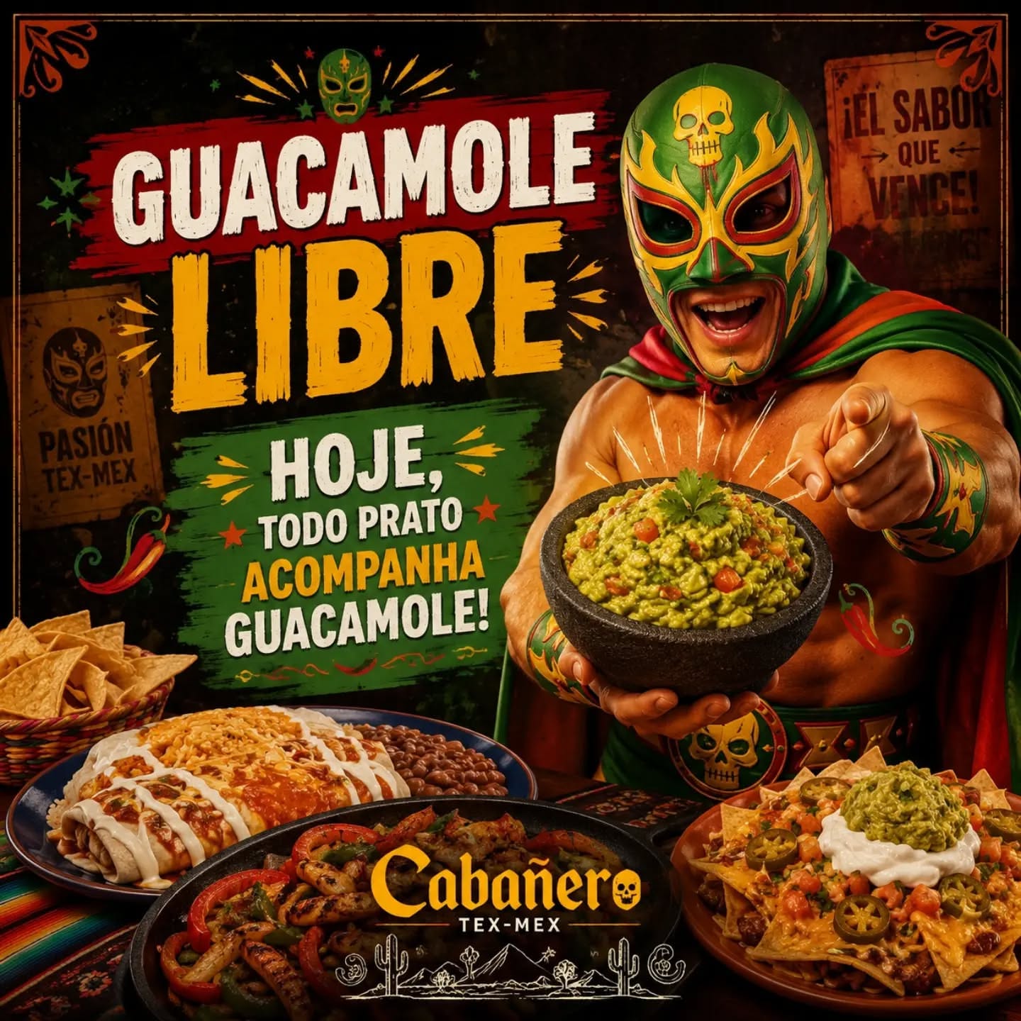 Instagram post: Guacamole Libre luchador concept