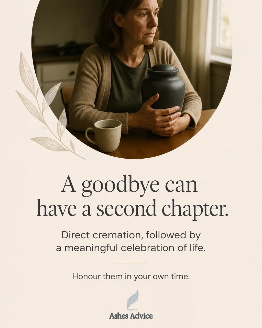 Instagram post: 'Second chapter' copy, calm editorial layout