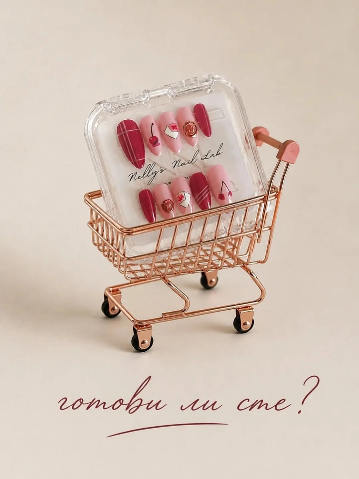 Nail Salons creative ad: Press-on nail box in mini shopping cart