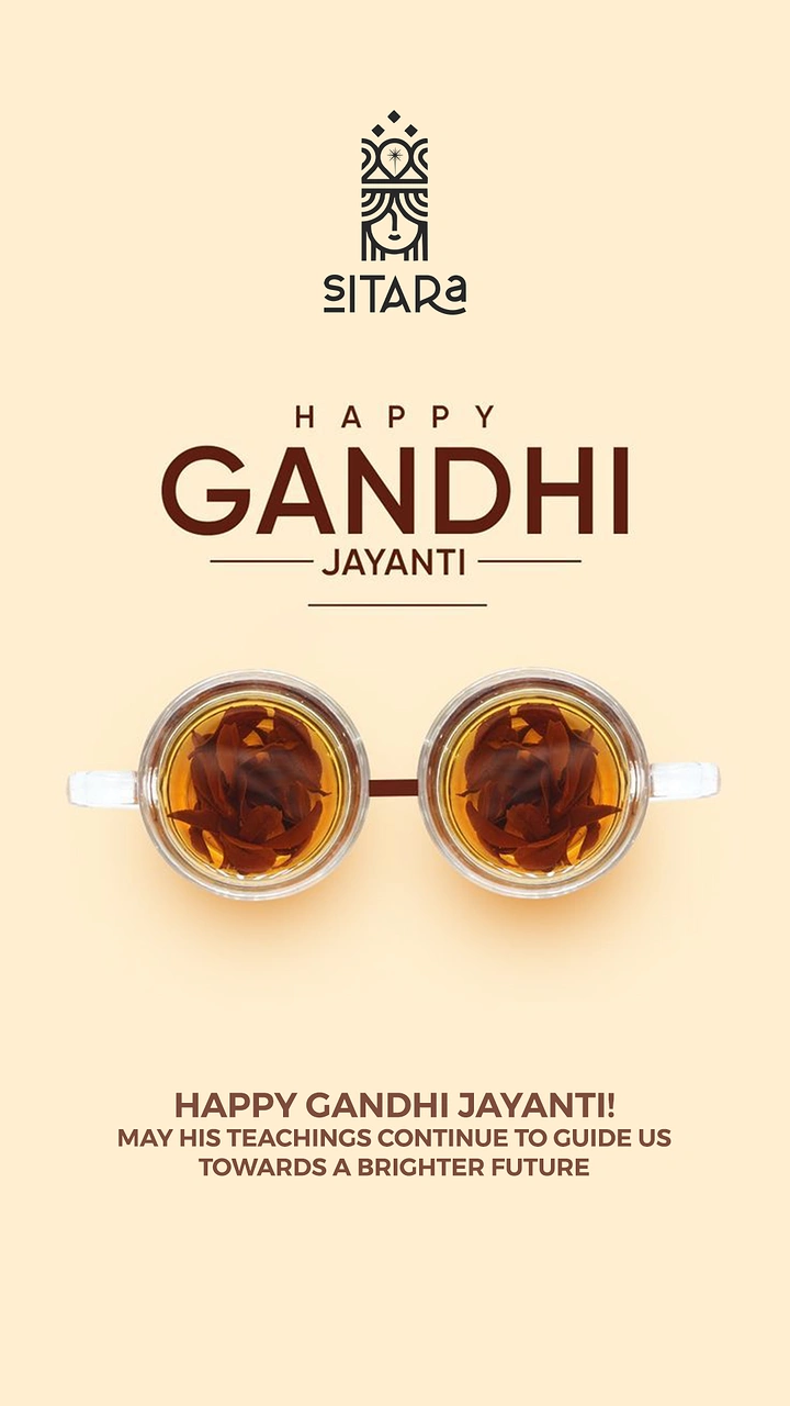 Gandhi Jayanti creative ad: Two glass tea cups arranged as Gandhi's round spectacles