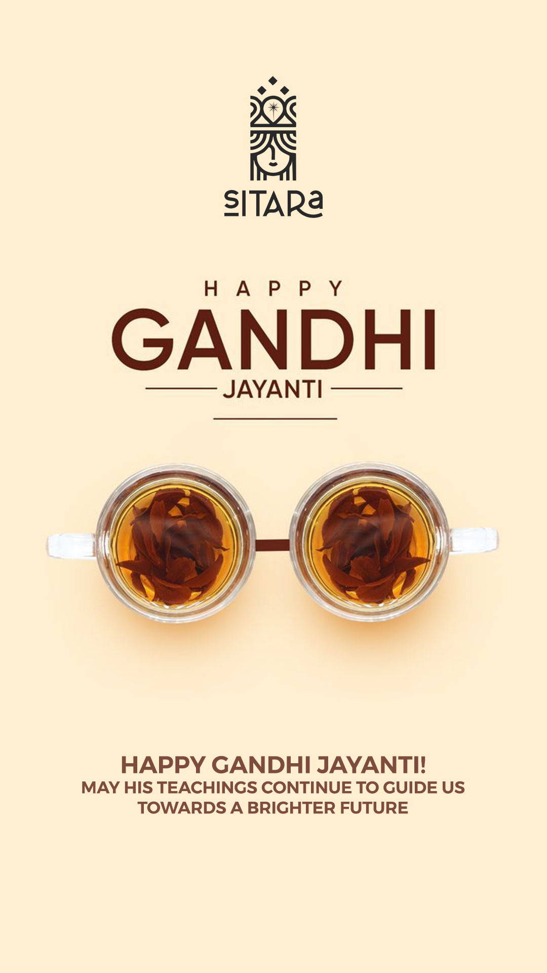 Two glass tea cups arranged as Gandhi's round spectacles