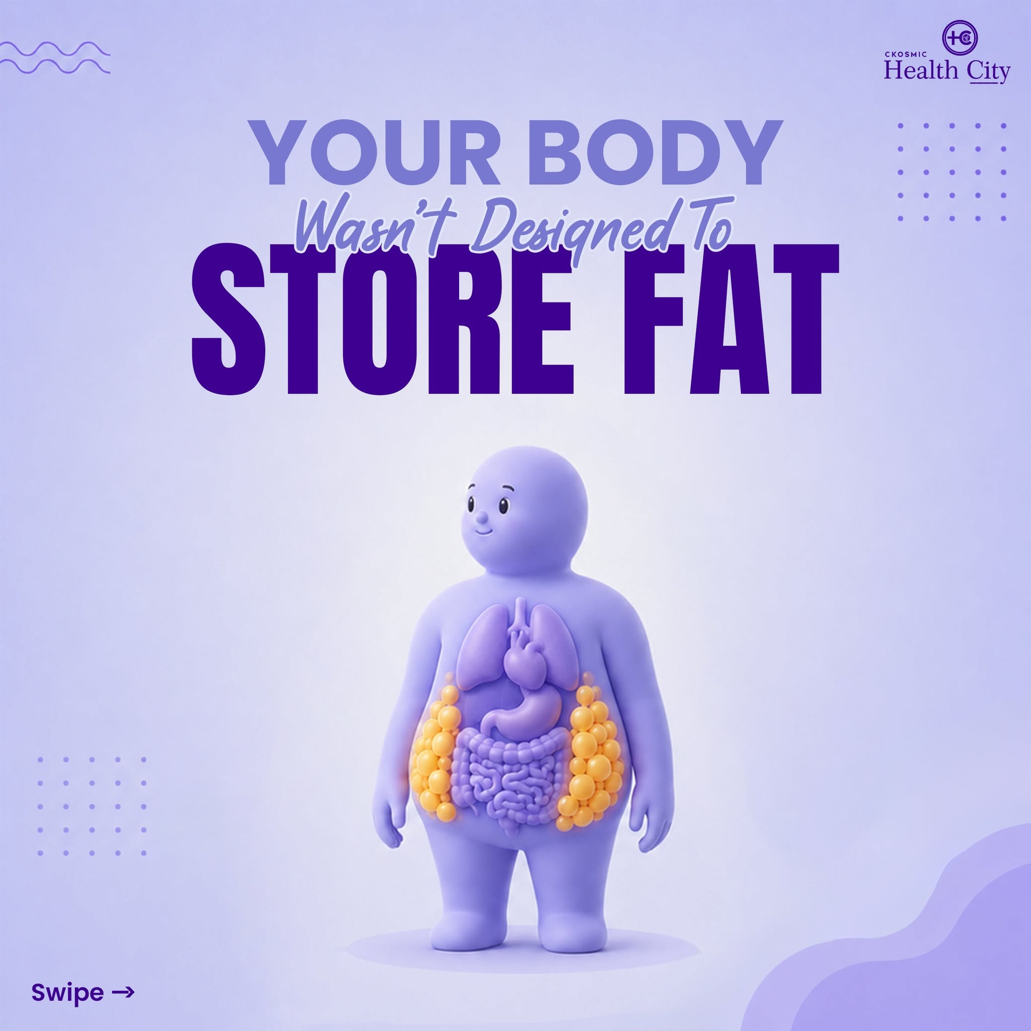 Instagram post: Body visualized as fat storage, slide 1