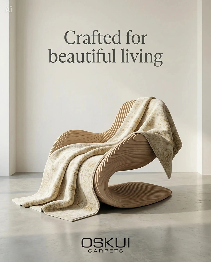 Rugs & Carpets creative ad: Carpet flows into sculptural chair form