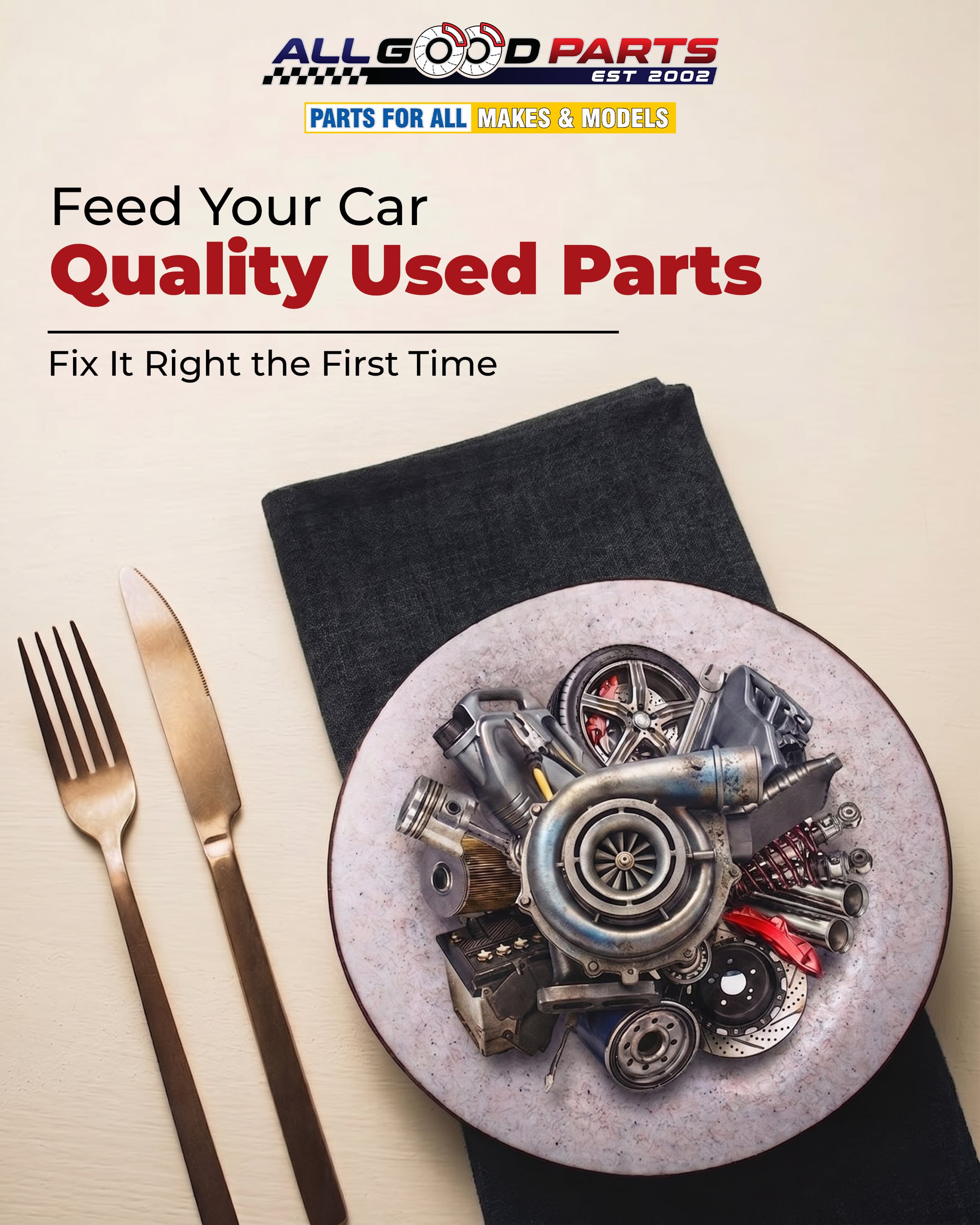 Instagram post: Plate piled with car parts served like a meal