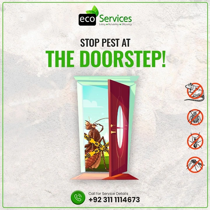 Pest Control creative ad: Cockroach at the door: stop pests at doorstep