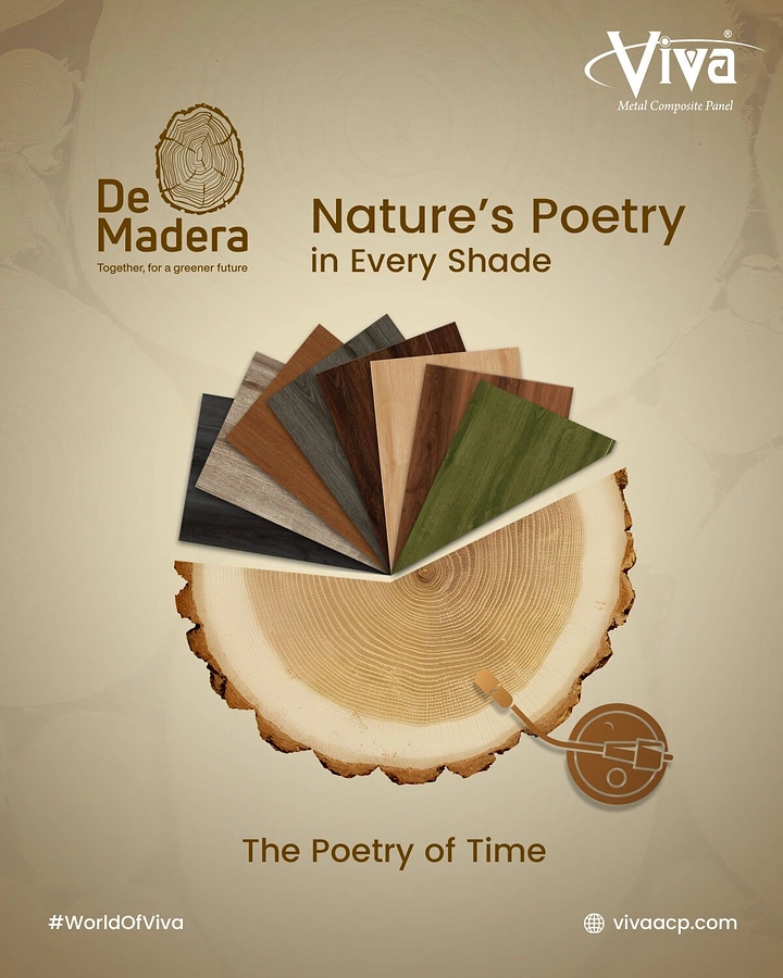 Carpenters & Woodwork creative ad: Laminate swatches fanned from tree-ring slice