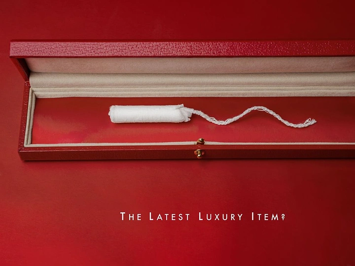 Period Care & Feminine Hygiene creative ad: Tampon presented as a luxury reveal