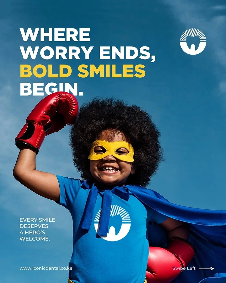 Pediatricians & Children's Clinics creative ad: Superhero boxing metaphor for confident smiles