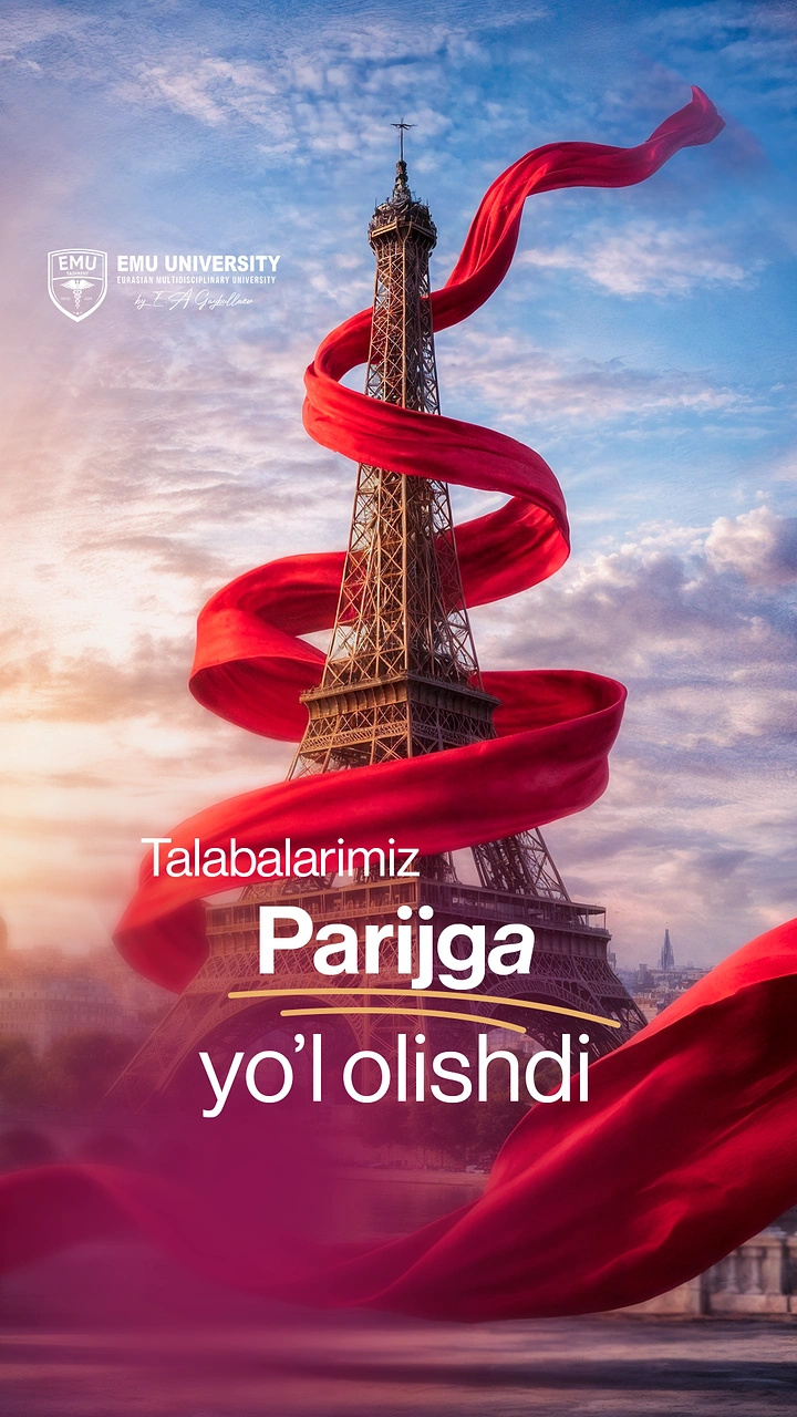 Universities & Colleges creative ad: Red ribbon wraps Eiffel Tower destination metaphor